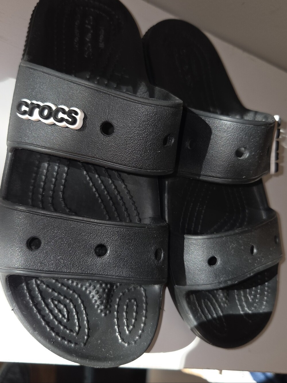 CROCS Black Dual-Strap Slide Sandals with Crocs Charms W7/M5